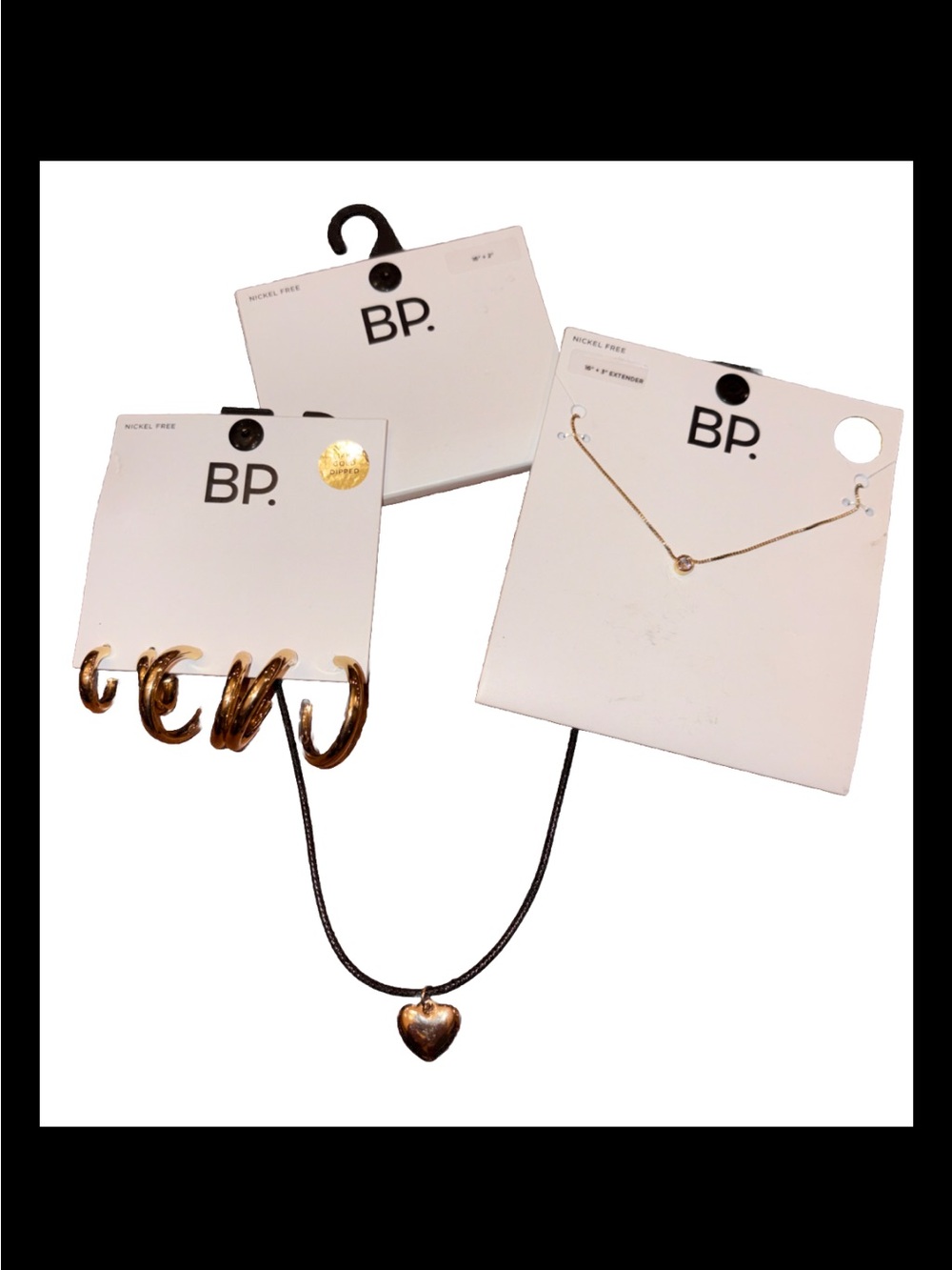 Nordstrom BP. Gold-Tone Necklace Set with Heart Pendant and Hoop Earrings - Gold